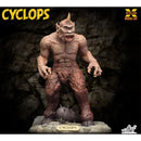 X-Plus Cyclops model kit figure of the creature from Alien, standing on a rocky base with a small spiky ball in front, against a dark cave-like background with Cyclops text and X-Plus branding.