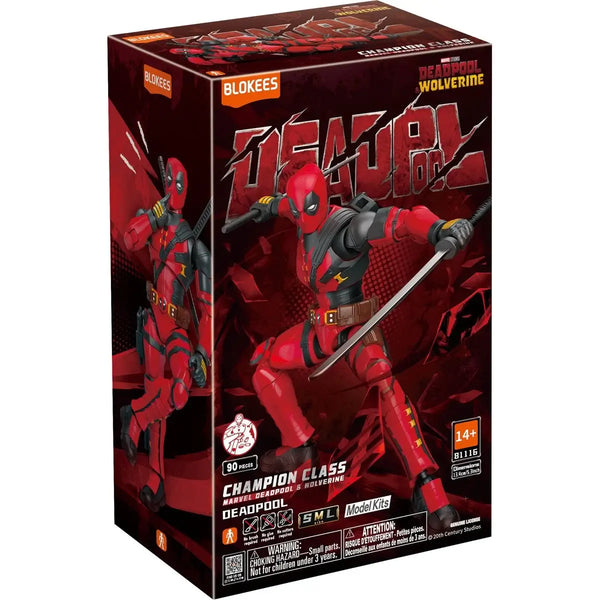 Boxed Marvel Deadpool figure by Blokeses on a white background