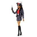 Barbie doll in a plaid outfit with a hat and boots on a white background