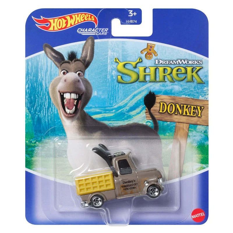 Hot Wheels 2023 DreamWorks Character Cars 1:64 Scale Diecast Vehicles Shrek Donkey HNY16