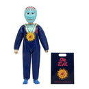 A Dr. Evil collectible action figure standing next to its branded packaging bag on a plain white background.