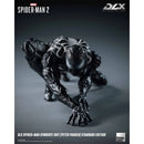 Spider-Man figure in Symbiote suit on a gray background with DLX branding.