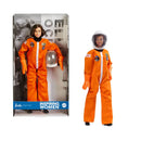 Ellen Ochoa Barbie doll in orange astronaut suit with packaging labeled 'Inspiring Women'.