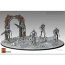 Metallic robot figures on a round base with a brick archway background, featuring the Perseus Models logo.