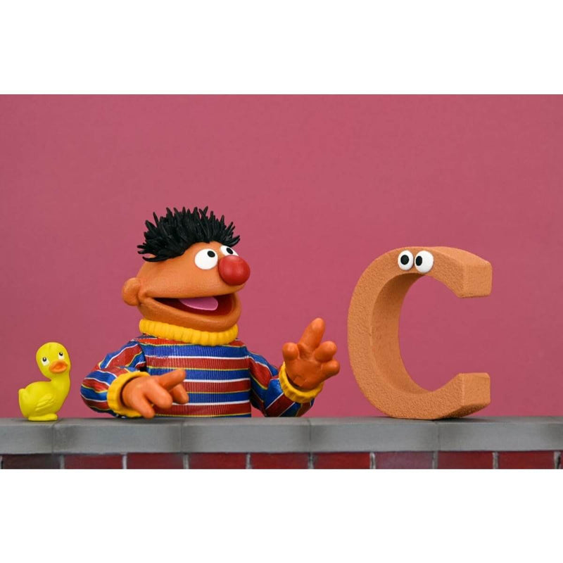 Bert & Ernie Sesame Street Ultimate 7" Scale NECA Action Figures, Ernie with "C" and duck accessories