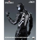 Spider-Man figure in black and white suit with DLX branding on a gray background