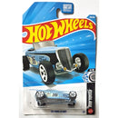 Hot Wheels '33 Ford Lo Boy die-cast toy car in its original blister card packaging, featuring a blue and white vintage race car design with red and yellow Hot Wheels branding.