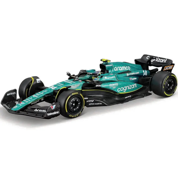 Formula 1 car with green livery on a white background