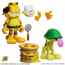 Garfield figure, Odie figure with a pizza on a white background.