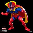 Gladiator Marvel Legends action figure with red, blue, and yellow costume on a black background