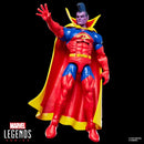 Gladiator action figure with red, blue, and yellow costume on a black background, featuring Marvel Legends logo.