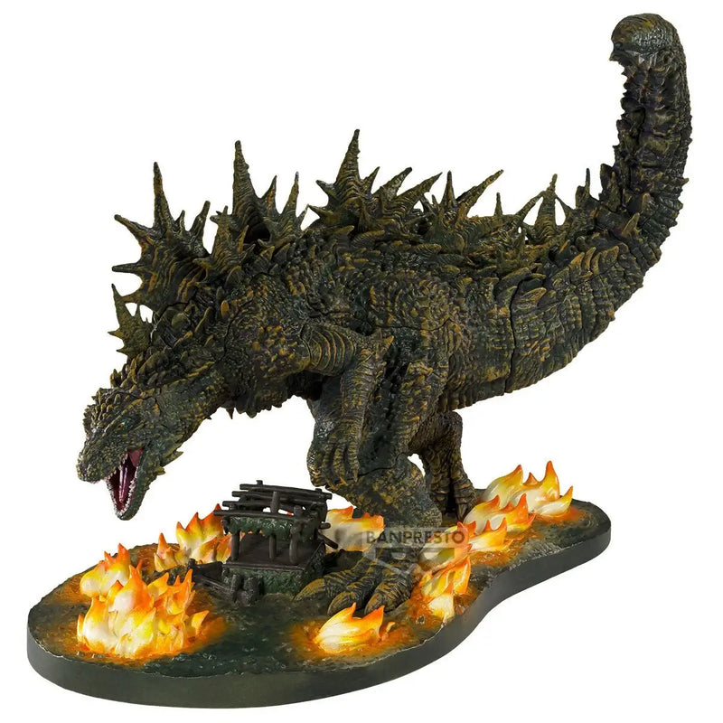 Monster figurine with flames on a white background