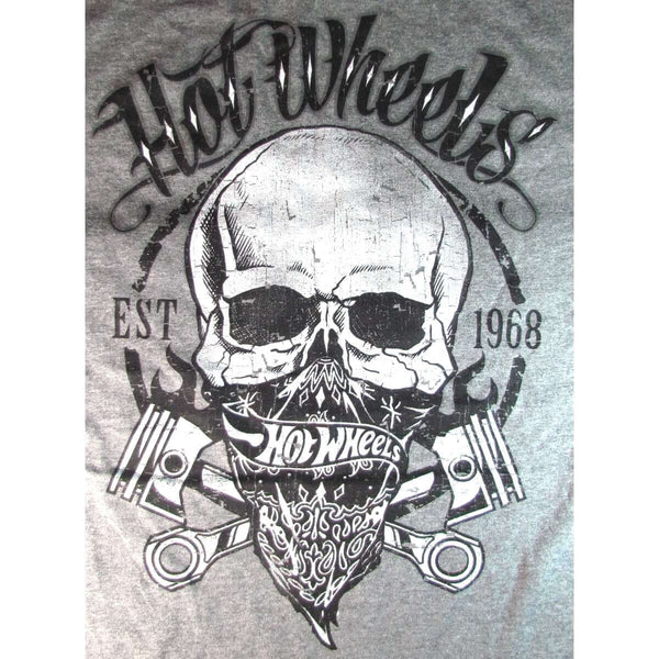Hot Wheels Bandana Skull Face EST 1968 Men's T-Shirt, front closeup