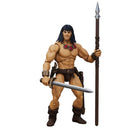 Action figure of a muscular character with a spear and sword on a white background
