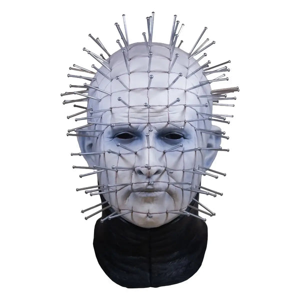 Mask with metallic pins on a white background