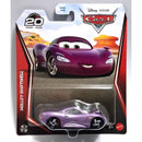 Mattel Disney Pixar Cars Holly Shiftwell die-cast metal toy car with a desert landscape graphic on the backing card.