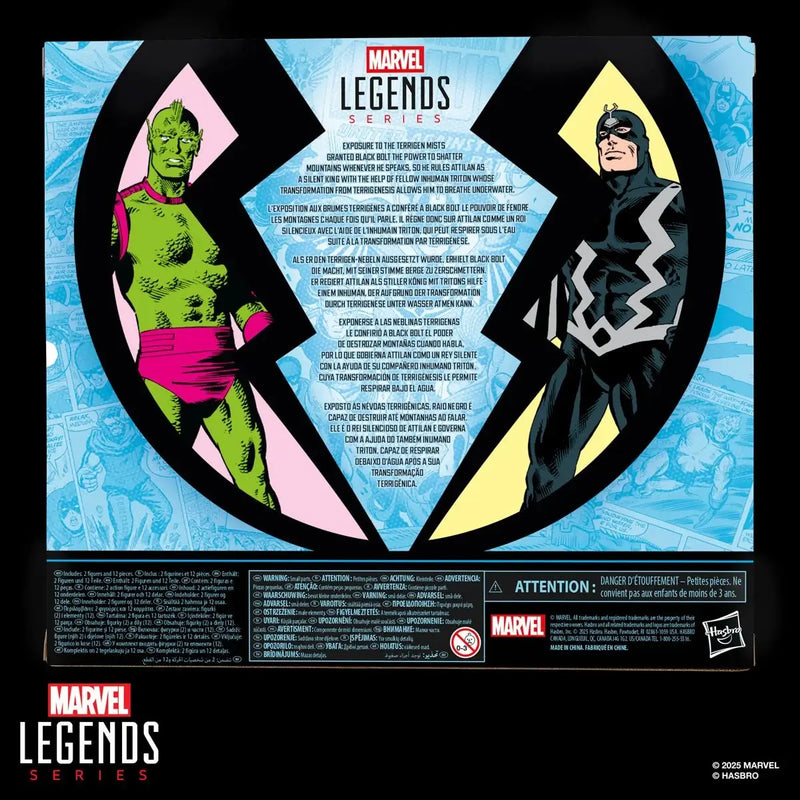 Marvel Legends Series packaging with superhero figures on a blue background