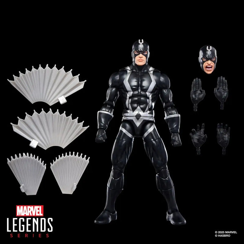 Marvel Legends series black bolt action figure with accessories on a black background
