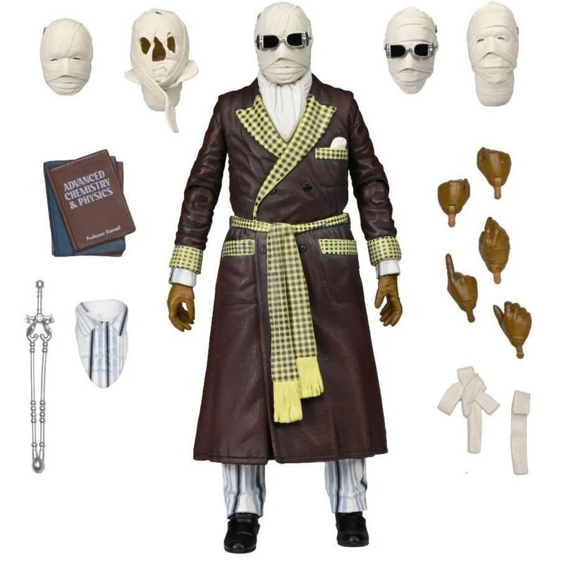 Ultimate Invisible Man (Kemp House) Universal Monsters 7" Scale NECA Action Figure, showing figure and accessories