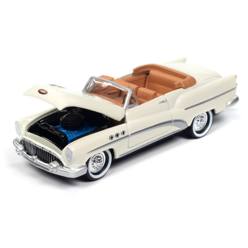 Johnny Lightning 2024 Hulls & Haulers R2 3-Piece Collector's Bundle 1:64 Scale Cars, 1953 Buick Super with hood open