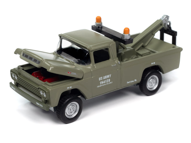 Johnny Lightning 2024 Military Command/Control Support Vehicles R2A 6-Piece Collector's Bundle, 1959 Ford F-250 tow truck with hood open