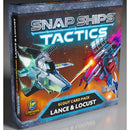 Board game box for 'Snap Ships Tactics' with space ship graphics and text.