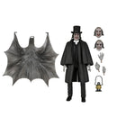 London After Midnight (1927) Ultimate Professor Edward C. Burke 7-Inch Scale NECA Action Figure pictured with extra heads, hands, bat like cape, and lantern accessories