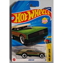 Hot Wheels toy car in packaging with brown green and beige car design