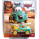 Disney Pixar Cars Mater 2026 die-cast toy car, featuring teal and yellow graphics.
