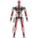 Robot figure with red and gray color scheme on a white background