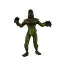 A green Creature from the Black Lagoon action figure with textured scales, raised clawed hands, and a dark head, isolated on a white background.