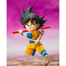Bandai S.H.Figuarts Dragon Ball Daima Son Goku Mini Action Figure in air with left front leg kicking out and right leg back