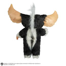 Toy figure of a creature with black and white fur, tan wings, and a long white tail on a white background.