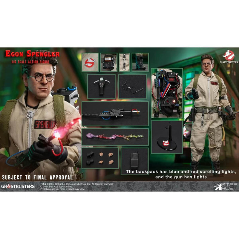 Egon Spengler Ghostbusters 1/6 Scale Collectible Action Figure - Star Ace, ad montage showing accessories