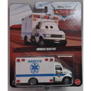 Model ambulance toy in packaging with 'Disney Pixar Cars' branding