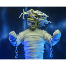 Iron Maiden Mummy Eddie 8-Inch Clothed NECA Action Figure with fists out in front of him and mouth wide open with rage