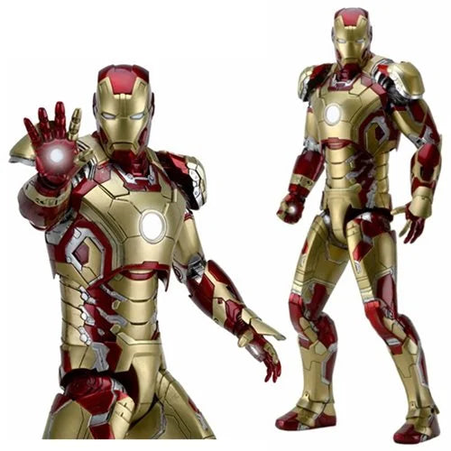 Two figures of Iron Man in red and gold suits on a white background