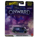 Hot Wheels Disney Pixar Onward Guinevere Van toy car packaging with space-themed background