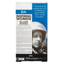 Barbie Inspiring Women Ellen Ochoa doll packaging with text and black and white photo of Ellen Ochoa.