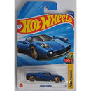 Hot Wheels Pagani Utopia toy car in packaging with blue and yellow design