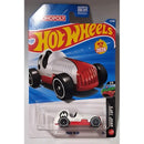 A Hot Wheels Pass 'N 90 die-cast toy car in its original blister packaging, featuring a white and red race car design with black wheels, on a blue and red cardback.