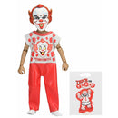 Pennywise Clown costume with matching mask and 'Trick or Treat' bag on a white background
