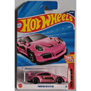 Hot Wheels Porsche 911 GT3 RS toy car in packaging with blue and red background