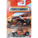 Matchbox Ridge Raider II die-cast toy car in its original blister card packaging, featuring an orange and black race car with desert-themed artwork.