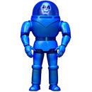 A blue action figure of a futuristic armored robot with a skull-like face on a white background.