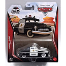 Mattel Disney Pixar Cars Sheriff die-cast toy car in blister packaging.