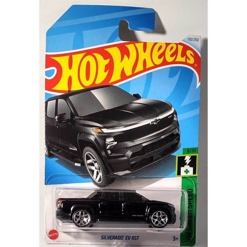 Hot Wheels 2024 Mainline HW Green Speed Series 1:64 Scale Diecast Cars (International Card) Silverado EV RST in black