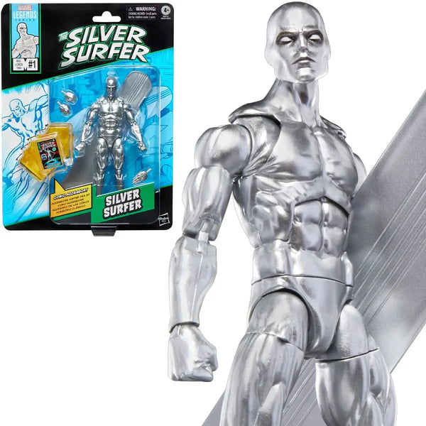 Silver Surfer action figure with packaging on a white background