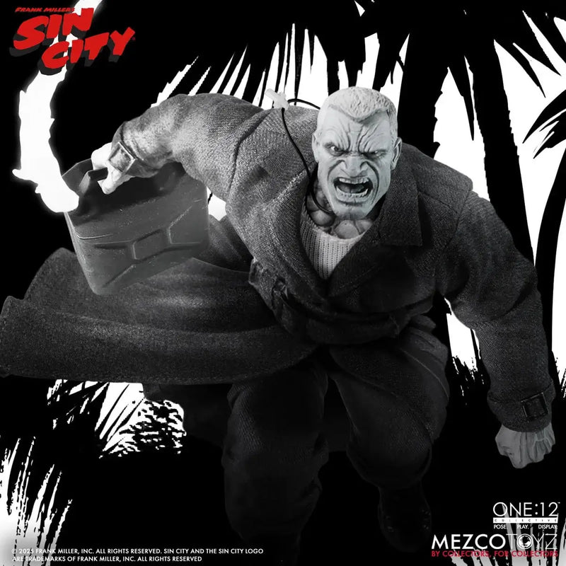 Action figure from Sin City series by Mezco Toyz with a black and white color scheme.