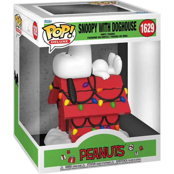 A Charlie Brown Christmas Snoopy with Doghouse Deluxe Funko Pop! Vinyl Figure #1629, window display packaging